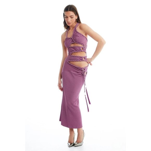 PatBO Cut Out Maxi Dress in Orchid 38 6 New Womens Bodycon Midi Crystals - Picture 13 of 16